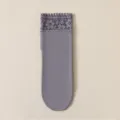 Women fleece lined thick short socks with delicate lace trim, solid color comfortable daily wear. - One Size / Gray