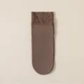 Brown fleece-lined short socks for women featuring elegant lace trim, warm and cozy winter home wear. - One Size / Coffee (Tiger Eye Texture)