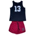 Herren Sportbekleidung Set mit ärmellosem schwarzen Tanktop und roten Shorts mit Nummer 13 Druck. - Schwarz Rot