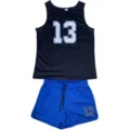 Heren sport fitness tanktop shorts set mouwloze kleding zomer hardlopen training outfit - M / Set / Zwart Blauw