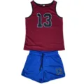 Sportieve tanktop en shorts set met nummer 13 opdruk, ideaal voor fitness en hardlopen. - M / Set / Rood en Blauw