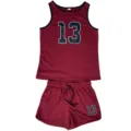 Burgunderrotes ärmelloses Sporttanktop und Shorts Fitness-Set für Herren Laufen Basketball. - Rot