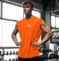 Débardeur de Sport Sans Manches pour Homme Été Respirant Gilet d'Entraînement Fitness - Rouge Orangé