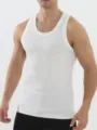 Heren wit geribbelde tanktop mouwloos sport fitness overhemd comfortabele pasvorm - S / Wit