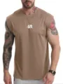 Débardeur sport sans manches homme, t-shirt d'été larges épaules respirant pour fitness. - Kaki