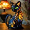Lámpara de gato LED de vidrio tintado adorno de animal de resina decoración de escritorio USB - Enchufe USB / Lámpara de gato mágico A