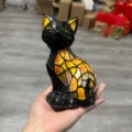 Figura de gato negro de resina luz nocturna, estilo vidrio tintado decoracion, lampara LED USB. - Enchufe USB / Lámpara de gato mágico B