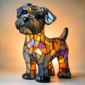 Perro LED luz nocturna resina vidrio tintado escultura animal lámpara mesa decoración hogar - Enchufe USB / Lámpara de perro mágica O