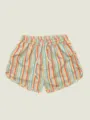 Colorful striped men's beach shorts detail view, featuring quick-drying fabric and waist cord. - Style 5