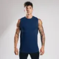 Heren katoenen mouwloze fitness tanktop, ademend casual sport atletisch gym workout shirt. - M / Marineblauw
