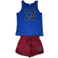 Heren sport tanktop en shorts set, casual hardlopen fitness training outfit. - M / Set / Blauw en Rood
