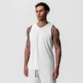 Breathable mesh fabric detail of white athletic running tank top for men workout. - S / White