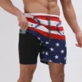 Pantaloncini da bagno uomo doppio strato stampa bandiera USA, pantaloncini spiaggia rapidi. - 22# Stampa Bandera USA