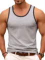 Grijze mouwloze heren tanktop detail met contrastbies, ademende stof sportzicht. - S / Grijs