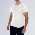 Ανδρικό αθλητικό t-shirt λευκό στεγνό γρήγορα, αναπνεύσιμο mesh fitness κοντομάνικο τοπ. - S / Γαλακτώδες λευκό
