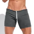 Herren schmale dunkelgraue Shorts mit weissem Kordelzug Sommer Sport Freizeit Hose - Melange Grau