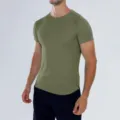 Ανδρικό αθλητικό κοντομάνικο t-shirt πράσινο στρατιωτικό διαπνέον mesh fitness top - S / Πράσινο του Στρατού