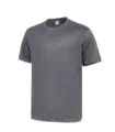 Men grey quick-dry athletic t-shirt detail, breathable short sleeve crewneck fitness top. - Gray