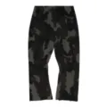 Dark camouflage cargo trousers detail showcasing the patterned fabric and drawstring waist. - S / Green Camo