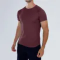 Herren Schnelltrocknend Sport Kurzarm T-Shirt Weinrot Atmungsaktiv Mesh Fitness Top - Burgunderrot