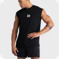 Men's black sleeveless sports gym t-shirt and shorts set, breathable mesh fitness workout tank top. - S / Tops / Black