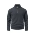 Sweatshirt polaire homme col stand demi-zip vue de détail, couleur unie manches longues. - S / Hauts / Gris foncé