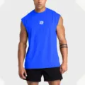 Débardeur de sport sans manches décontracté pour homme bleu large épaule gilet fitness - Bleu saphir