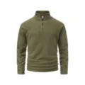 Sweat-shirt polaire homme vert olive col montant demi-zip haut decontracte manche longue - Vert Militaire