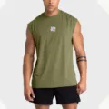 Men athletic sleeveless tank top breathable mesh fitness muscle workout shirt olive green - S / Tops / Army Green