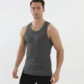 Heren geribbelde mouwloze tanktop, comfortabele pasvorm voor zomerfitness, hardlopen en casual. - donkergrijs