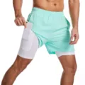 Pantalón corto deportivo hombre 2 en 1 con bolsillo secado rápido fitness verde - M / Bottoms / Azul claro