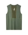 Men's breathable mesh athletic tank top back detail showing quick-dry fabric and logo. - S / Tops / Army Green