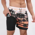 Pantaloncini da mare uomo doppio strato asciugatura rapida stampa palma con tasca - Taglia S / 24# Tramonto di Palme da Cocco