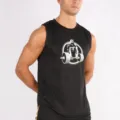 Men's black workout tank top, quick-dry breathable sleeveless fitness shirt with cool gorilla graphic. - M / Black