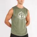 Canotta sportiva uomo asciugatura rapida, gilet fitness traspirante con stampa gorilla per estate. - Verde militare