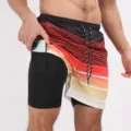 Pantaloncini sportivi da uomo a doppio strato sfumato a righe asciugatura rapida con tasca - N. 26 Strisce sottili rosse
