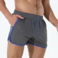 Pantaloncini sportivi in rete traspirante da uomo con bordo blu, abbigliamento casual e da spiaggia. - Taglia S / Grigio scuro