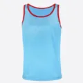 Close-up detail of light blue mesh athletic tank top featuring contrasting red trim design. - S / Sky Blue