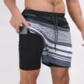 Pantaloncini da bagno uomo 2 in 1 ad asciugatura rapida con tasca per palestra sport. - N. 27 Strisce sottili grigie