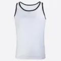 Close-up of men's athletic mesh tank top with black contrast binding, breathable and quick-drying. - S / White