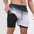Pantaloncini sportivi 2 in 1 da uomo con strato esterno sfumato e pratica tasca fitness. - 28# Sfumatura a Righe