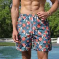 Men's floral print board shorts, quick-dry casual swim trunks with adjustable drawstring. - Floral