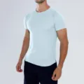 Herren Hellblau Schnelltrocknend Sport T-Shirt Atmungsaktiv Mesh Fitness Laufen Shirt - Hellblau