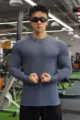 herren langarm thermopullover sport fitness workout unterwaesche oberteil mode neu - M / Marineblau