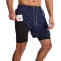 Pantalón corto de running 2 en 1 para hombre con forro de compresión y bolsillo móvil. - M / Bottoms / Azul marino