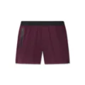 Men's athletic sports shorts in burgundy with black waistband and zipper pocket for casual wear. - S / Burgundy