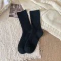 Damen schwarze gerippte Wadenstrümpfe dick warm einfarbig gemütlich Winter Alltag Socken - Einheitsgröße / Schwarz
