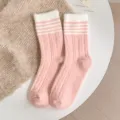 Damen Winter Plüsch Dicke Wadenlange Socken Rosa Gestreift Kuschelige Kuschelsocken - Einheitsgröße / 1 Paar / Rosa
