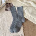 Damen Grau Gerippte Strick Mittlere Socken Herbst Winter Gemütlich Warm Einfarbig Socken - Einheitsgröße / Hellgrau
