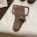 Chaussettes mi-hautes vintage pour femme, motif floral marron, coton côtelé style rétro chic. - Taille unique / Brun Café